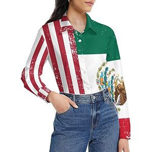 Amerikaanse Mexico-vlag damesshirt met lange mouwen, button-down blouse, casual werkshirts, tops, 5XL