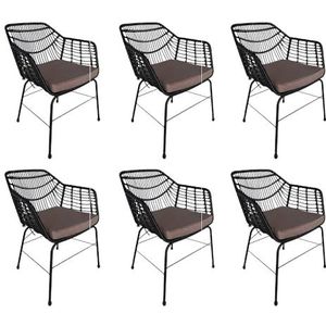 Home Deluxe - Tuinstoel Tara - set van 6, incl. zitkussens, ca. 63 x 60 x 82 cm - Onderstel: zwart, zitting: donkerbeige I tuinstoel, terrasstoelen, tuinstoelen, tuinmeubelen