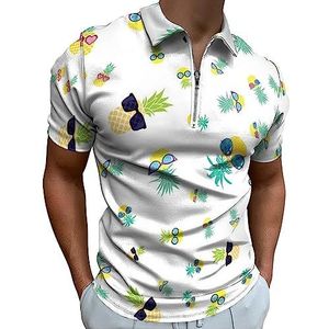Ananas Grappige Bril Polo Shirt voor Mannen Casual Rits Kraag T-shirts Golf Tops Slim Fit
