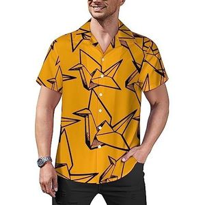 Crane Bird zwart-wit schilderij heren casual button-down shirts korte mouw Cubaanse kraag T-shirts tops Hawaiiaans T-shirt S