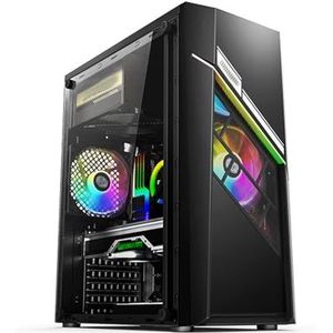 Mid-Tower ATX, M-ATX, MINI-ITX Computerbehuizing, Gehard Glazen Paneel Met Raster Voorpaneel, Verticale GPU-beugel(Black)