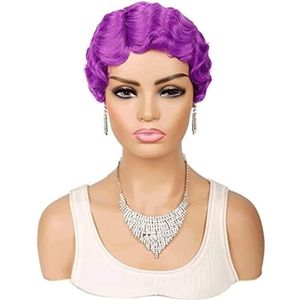 Pruiken Korte Vinger Golvend Krullend Pruiken Retro Afrikaanse Voor Zwarte Vrouwen Synthetische Pruik Pixie Cut Pruik Pruiken Dames (Color : Black, Size : A)