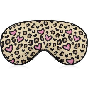 Luipaard hart patroon roze en bruin slaapmasker met verstelbare riem, comfortabel zacht oogmasker, slaaphulp, lichtblokkerende oogmaskers
