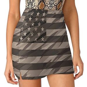 Patriottic Desert Tan Camo Usa Vlag Dames Skorts Hoge Taille Tennisrok Gelaagde Korte Mini Rok Culottes Skorts Met Zakken M