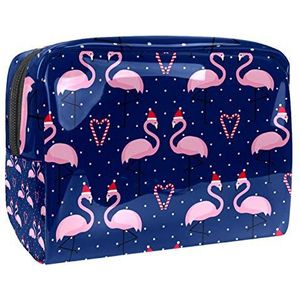 Make-up tas PVC toilettas met ritssluiting waterdichte cosmetische tas met liefde flamingo met chirstmas hoed patroon voor vrouwen en meisjes