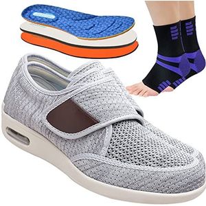 TsoLAY Unisex orthopedische pantoffels heren diabetici pantoffels brede voet artritis oedeem schoenen klittenbandsluiting gezwollen voeten schoenen pantoffels oedeem voor diabetici lichtgrijs ||40 EU