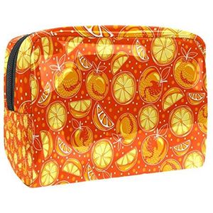 Draagbare make-up tas met rits reizen toilettas voor vrouwen handige opslag cosmetische zakje geel oranje clementine patroon