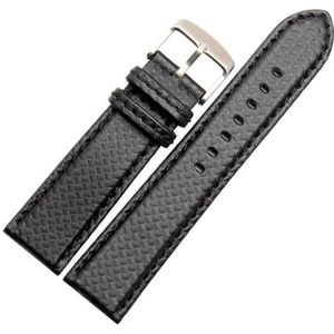 CBLDF 18mm 20mm 22mm 24mm Zwart Rood Oranje Stiksels Koolstofvezel Lederen Horlogeband Met Stalen Sluiting Band Sport Horlogeband (Color : Black, Size : 22MM_BLACK BUCKLE)