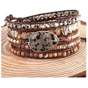 Damesarmband Mode Handma Boheemse Sieraden Boho Armband Gemengde Natuurstenen Charm 5 Strengen Wikkelarmband Cadeau Armband Sieraden (Maat: 90cm/35in, Kleur: E)