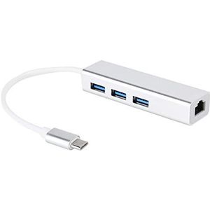 USB 3.0-naar-Ethernet-adapter, type C naar LAN-netwerk RJ45 Gigabit Ethernet met 3 HUB-poorten, met U-schijf, mobiele harde schijf, gamecontroller enz. Aansluiten, plug-and-play.