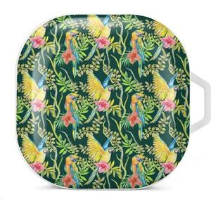 Actuele ara bloem en bladeren oordopjes hoesje compatibel met Samsung hard shell beschermhoes wit stijl