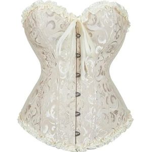 VCODWCSJO Dames vintage Victoriaanse korset top uitgebeend shapewear gotische mode jacquard overbuste corselet-beige-L