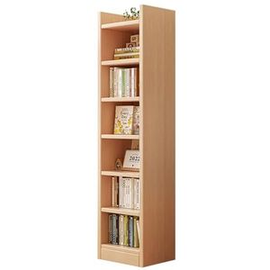 Houten Hoge Boekenkast, 6 Tier Smalle Boekenplank Vitrinekast Modern Boek Display Open Display voor Bibliotheek, Slaapkamer, Woonkamer(Natural)