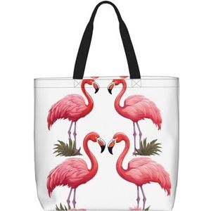 DEHIWI Flamingo's Op Witte Tote Tas Voor Vrouwen Waterdichte Casual Schoudertas Met Rits Kruidenier Handtassen Voor Kantoor Winkelen Reizen, Zwart, One Size