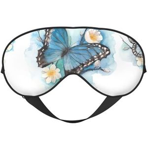 Blauwe Vlinder Op Bloesem Bloem Print Comfortabel Oogmasker Ademend Verstelbare Mannen Vrouwen Lichtgewicht Reizen Yoga Werk