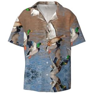 TyEdee Mallard Ducks Print Overhemden met korte mouwen voor heren, met zak, casual overhemd met knopen, zakelijk overhemd, Zwart, 4XL