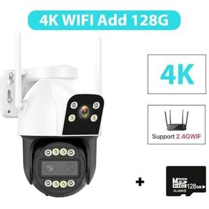 Bewakingscamera, 4G IP Camera Buiten 4K HD 10X Zoom Drie Lens Dual Screen Sim-kaart PTZ Camera Ai Tracking Video Surveillance CCTV Cam(4K WIFI Add 128G)