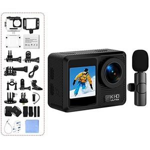 KOZWAY Actiecamera AX9 actiecamera 5K 30FPS met afstandsbediening draadloze microfoon EIS Cam waterdicht touchscreen opname video motorfiets fiets (maat: met 64 GB, kleur: bundel 1)