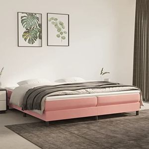 Prolenta Premium - Boxspringbed met matras, fluweel, roze, 200 x 200 cm