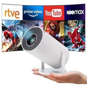 Mini Beamer, Home Cinema Beamer met Auto Keystone, 4K/200 ANSI Video Projector WiFi 6, BT 5.0, 130-inch scherm, 180 graden rotatie, geïntegreerd Android-besturingssysteem 11.0 (Wit)