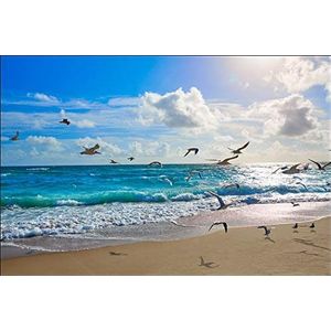 Muralo Fotobehang, strand, 240 x 360 cm, vliesbehang, wandbehang, zee, golven, hemel, woonkamer, slaapkamer, moderne wandfoto's, XXL, natuur, panorama, water, wanddecoratie, decoratie