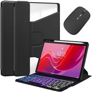 Toetsenbordhoes voor Lenovo Tab M11 11 Inch 2024 TB330FU, 360° Draaibare Behuizing, 7 Kleuren Regenboog Achtergrondverlichting Afneembaar USB-C Toetsenbord Met Muis,zwart