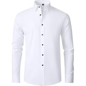 Overhemden, Strijkvrij, Anti-kreuk Overhem D, Stretch Overhemden, Kreukvrij Overhem D Met Knoopsluiting Voor Heren VooDe Zomer (Wit-B,S)
