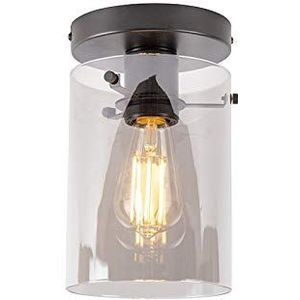 QAZQA - Design plafondlamp zwart met smoke glas - Dome | Woonkamer | Slaapkamer - Glas Cilinder - E27 Geschikt voor LED - Max. 1 x 40 Watt