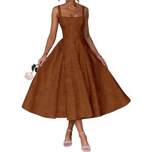 AHERKLL Spaghetti Bandjes Bruidsmeisjes Jurken Bloemen Satijn Jacquard Formele Avond Feest Maxi Jurk Thee Lengte HAH047, Roest, 32