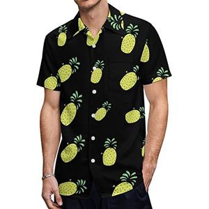 Leuke ananas Hawaiiaanse shirts voor heren, korte mouwen, casual shirt, knoopsluiting, vakantie, strandshirts L