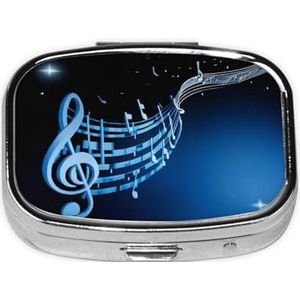 Vierkante pillendoos blauwe muziek - 2 compartimenten geneeskunde pillenetui, waterdicht, zak pillenorganisator, draagbaar, voor zak of portemonnee pillendozen