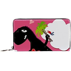 Vrouwen Zip Rond Portemonnee en Telefoon Clutch, Dinosaurus Roze Patroon, Reizen Portemonnee Lederen Clutch Bag Kaarthouder Organizer Polsjes Portefeuilles, Meerkleurig, 8.07x1x4.53 in