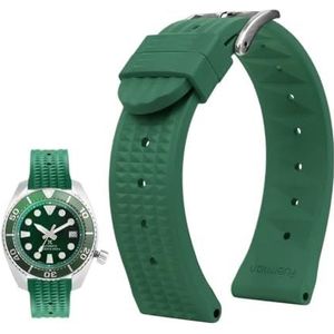 20mm 22mm rubberen horlogeband geschikt for Seiko IWC Citizen wafelband armbanden mode universele heren duiker siliconen sporthorlogeband (Color : Green-silver, Size : 22mm)