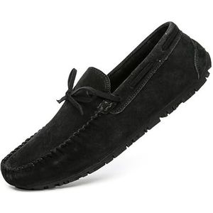 Heren Loafers Suède Vamp Ronde Neus Mocassins Schoenen Bootschoenen Comfortabele Platte Hak Antislip Fashion Party Slip Op (Color : Black, Size : 43 EU)