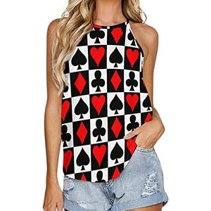 Poker Tanktop voor dames, zomer, mouwloos, T-shirts, halter, casual vest, blouse, print, T-shirt, M