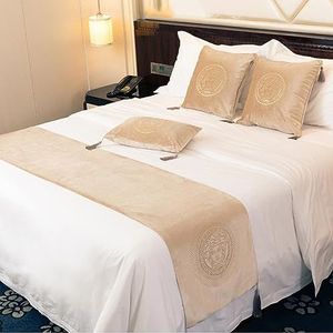 Europese stijl Bed Runner Hotel Bed Sjaal Spreien Coverlets Luxe Bed Runners en bijpassende kussens slaapkamer beddengoed beschermer-Beige||240X45cm for 1.8m Bed