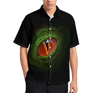 Green Dragon Eye T-shirt met korte mouwen voor heren, casual button-down, zomer, strand, top met zak