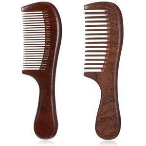 Xiuyong 2 stuks sandelhout kam set handgemaakte brede tand kam en fijne tand houten antistatische hout groen sandelhout ontwarrende haarkammen voor vrouwen mannen