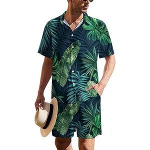 Tropische Plam Leaves Monstera Hawaïaans pak voor heren, set van 2 stuks, strandoutfit, shirt en korte broek, bijpassende set