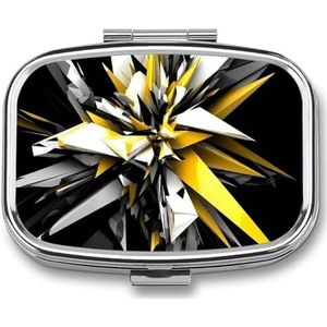 Pillendoos 2 compartimenten geneeskunde pillendoosje abstract zwart wit geel draagbare pillendoos voor zak of portemonnee pillendoos decoratieve metalen geneeskunde vitamine organisator uniek geschenk