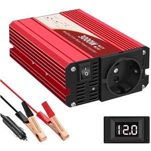 4000W Auto Omvormer DC 12V Naar 220V 230V AC EU Sockets Auto Sigaret Adapter Converter Aluminium Body Rood Omvormer Converter (Kleur : 12V 50HZ, Size : 3000W EU)