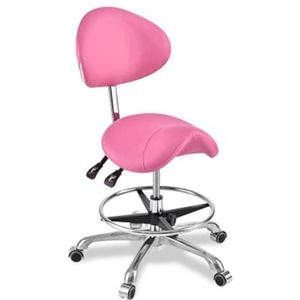 JAVPTAV Zadelstoel, ergonomische zadelkruk draaibare rollende zadelstoel hydraulische verstelbare kruk met wielen voor salon, spa, massage, tatoeage, tandheelkundige (roze)