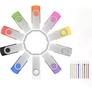 USB-stick 2 GB pakket 10 multipack USB 2.0-flashdrives - Swivel Bulk-geheugensticks met gemengde kleuren 2GB Pen Drive - FEBNISCTE Portable Data Storage Relatiegeschenk Pendrive met 10 lanyards