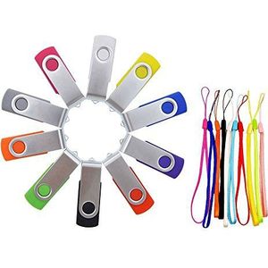 USB-stick 2 GB pakket 10 multipack USB 2.0-flashdrives - Swivel Bulk-geheugensticks met gemengde kleuren 2GB Pen Drive - FEBNISCTE Portable Data Storage Relatiegeschenk Pendrive met 10 lanyards