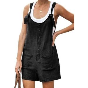Jumpsuits Voor Vrouwen Zomer Casual 2 Sets Vrouwen Casual Jumpsuits Shorts Losse Rompertjes Zomer Effen Kleur Knop Vrouwen Playsuits, Zwart, 5XL