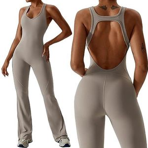 Vrouwen Flare Jumpsuits Sexy Mouwloze U-hals Casual Yoga Tank Workout Rompertjes(D,Medium)