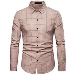 PRJN Heren Lange Mouw Jurk Shirts Heren Knopen Zakken Revers Bussiness Formele Shirts T-Shirt Heren Tops Jurk Shirts Heren Slim Fit Knop Plaid Shirt met Zak Lange Mouw Tops Blouse Shirt, C-wit, M