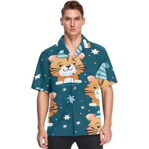 KAAVIYO Leuke ster sneeuw tijgers shirts voor mannen korte mouw button down Hawaiiaanse shirt voor zomer strand, Patroon, S