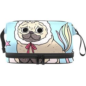 Grote capaciteit reizen cosmetische tas,Make-up tas,Waterdichte make-up tas organisator, grappige mopshond, Meerkleurig, 27x15x14 cm/10.6x5.9x5.5 in