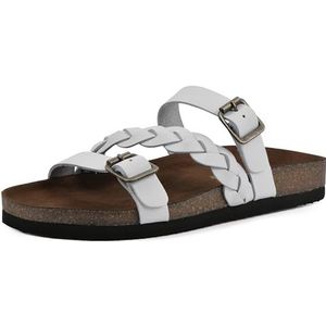 WHITE MOUNTAIN Huntington platte sandaal voor dames, Wit leder, 38.5 EU